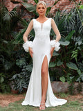 Elegant Split Thigh Mermaid Hem Wedding Dresses - Elonnashop