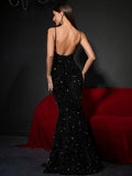 Elegant Spaghetti Strap Backless Sequin Dresses - Elonnashop