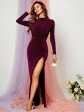 Glitter Mock Neck Split Thigh Maxi Dress - Elonnashop