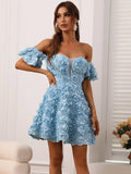 3D Flower Off Shoulder Party Dress - Elonnashop