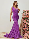 Twist Front Mermaid Hem Sequin Prom Dress - Elonnashop