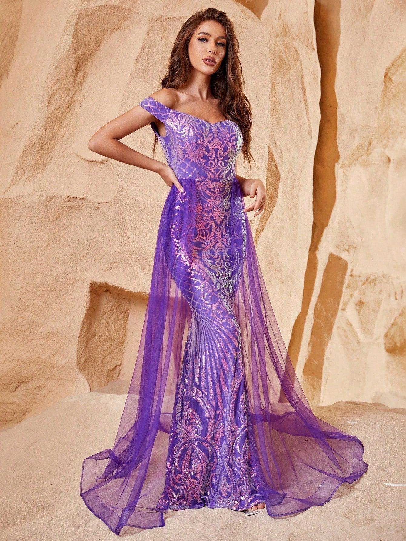Elegant Off Shoulder Short Sleeve Mermaid Prom Dresses - Elonnashop