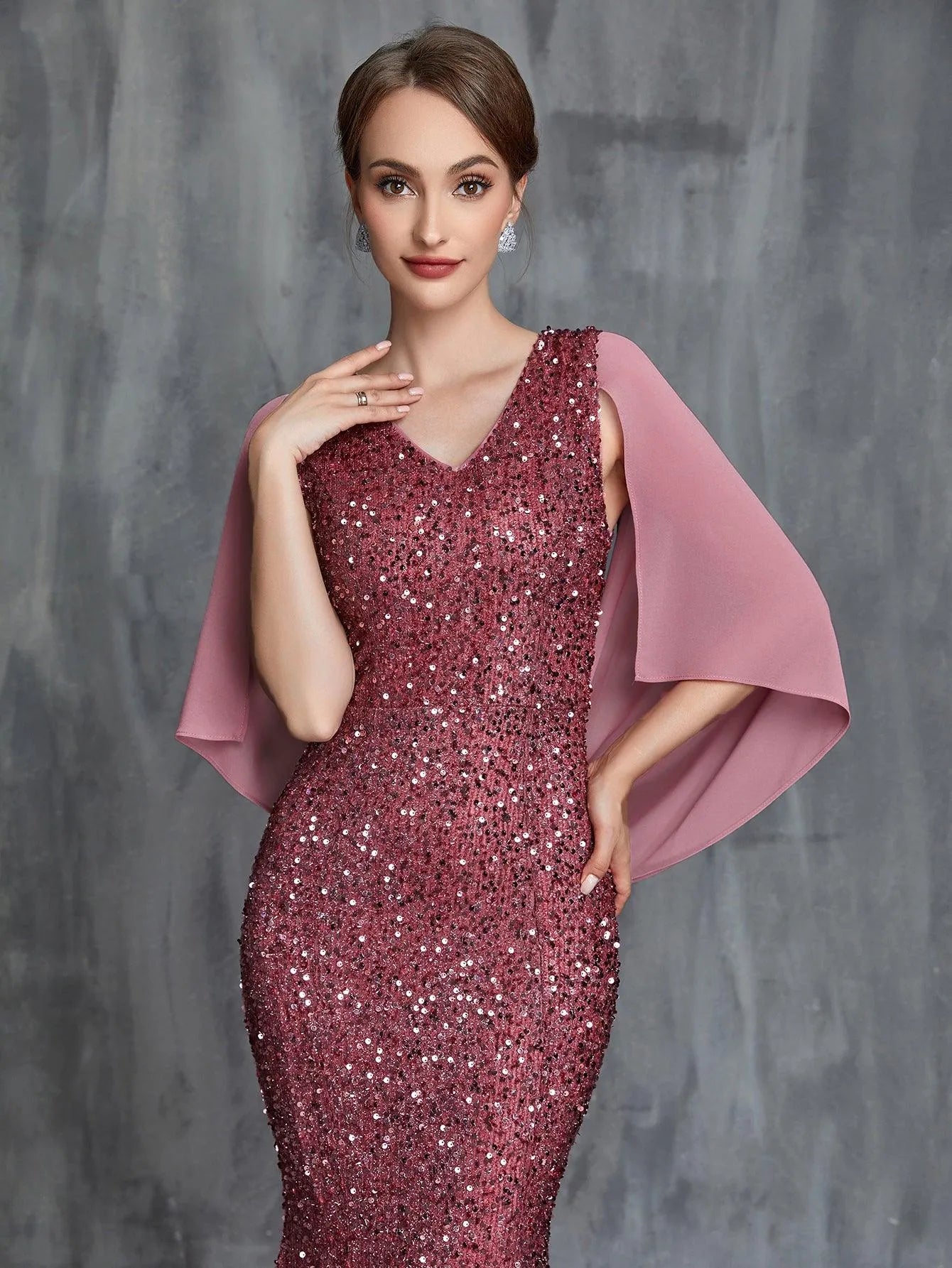 Womens' Draped Back Mermaid Hem Sequin Formal Dress - Elonnashop