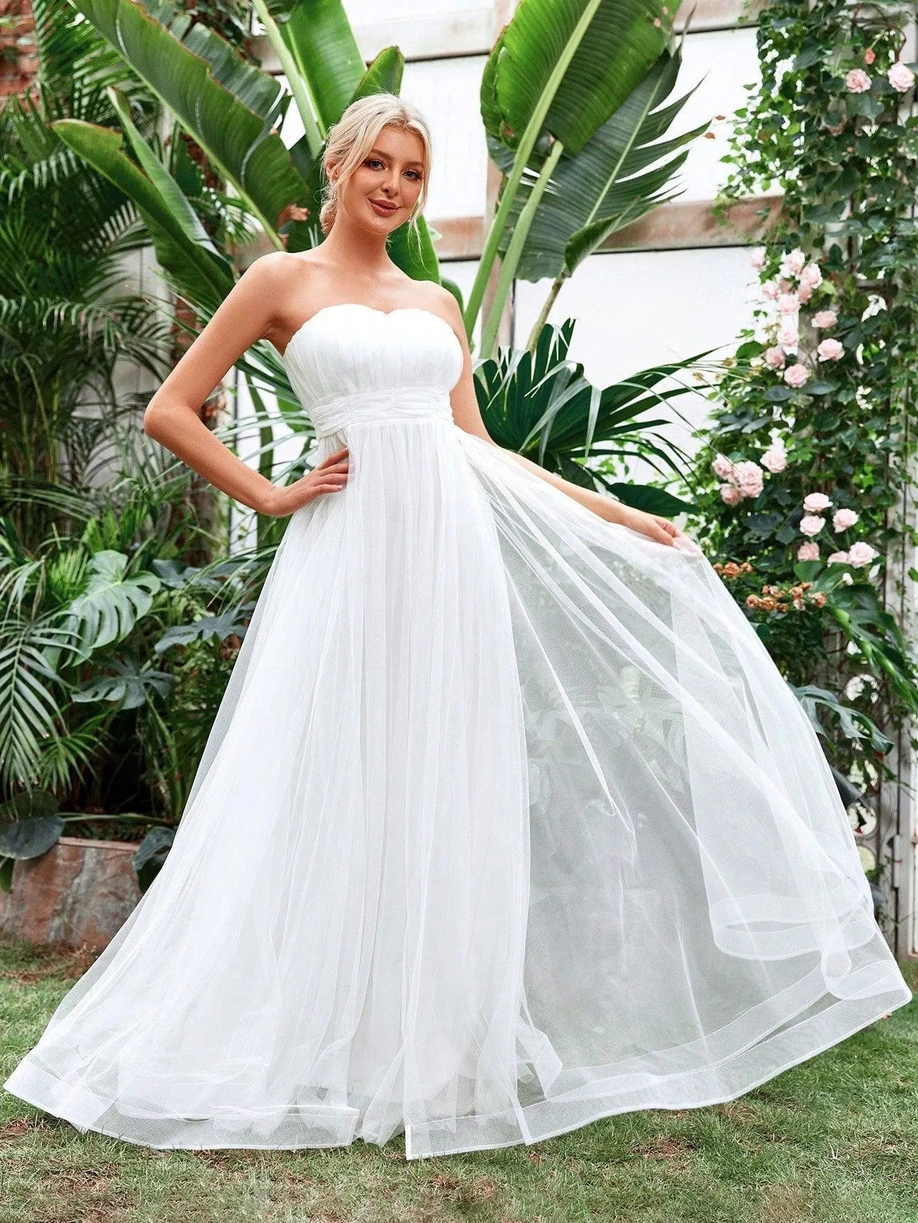 Ruched Waist Mesh Tube Wedding Dress Elonnashop Ruched Waist Mesh Tube Wedding Dress Elonnashop