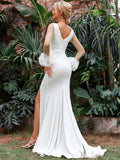 Elegant Split Thigh Mermaid Hem Wedding Dresses - Elonnashop