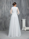 Lantern Sleeves Dobby Mesh Wedding Dress - Elonnashop