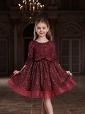 Tween Girls' Bow Detail 3/4 Sleeve Sequin Party Dress - Elonnashop