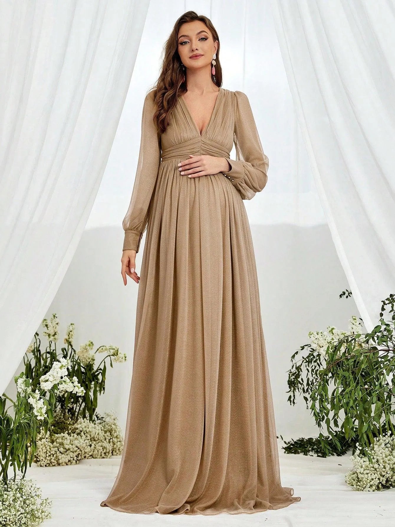 Maternity V Neck Lantern Sleeve A Line Dress Elonnashop Maternity V Neck Lantern Sleeve A Line Dress Elonnashop