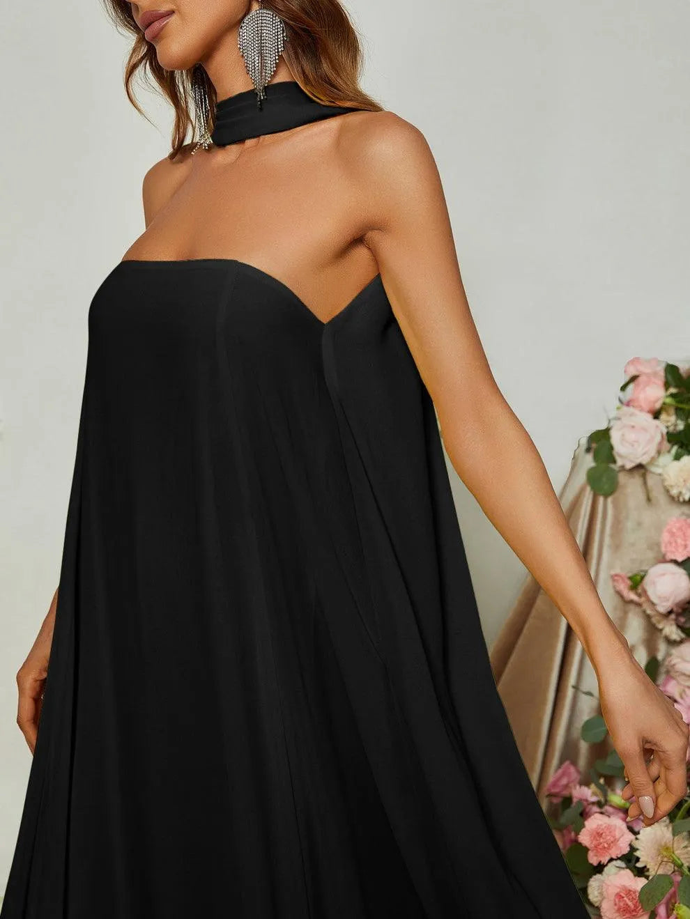 Choker Neck A Line Chiffon Dress - Elonnashop