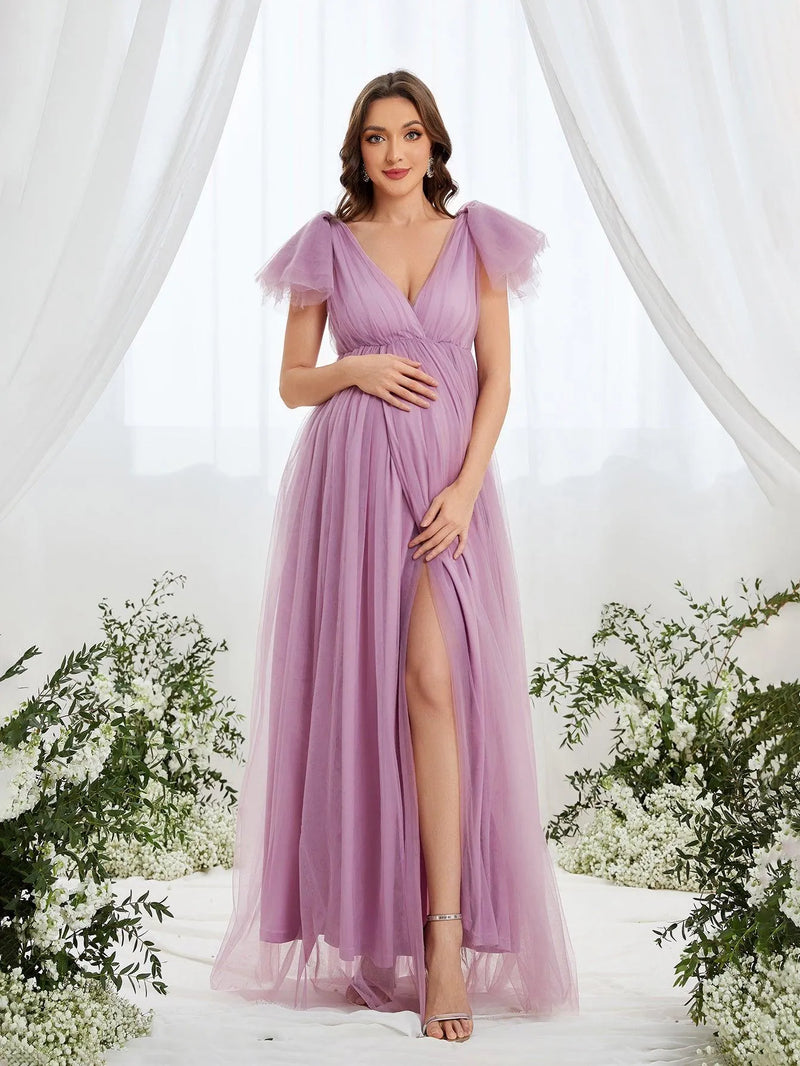 how do you wear a backless dress Kate Satin Custom Maternity Photoshoot Gowns, M / 57#-Lake blue