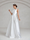 Elegant Backless Satin Wedding Dress - Elonnashop