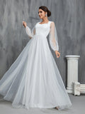 Lantern Sleeves Dobby Mesh Wedding Dress - Elonnashop