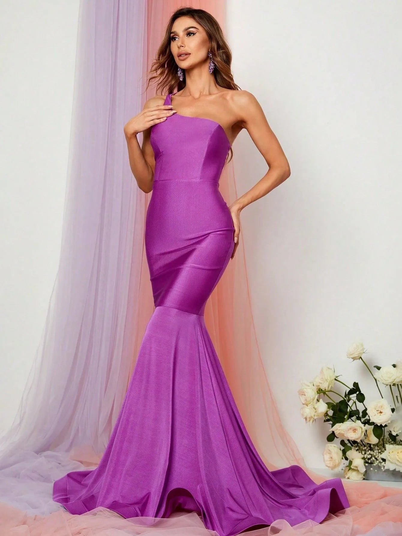 Elegant One Shoulder Mermaid Hem Formal Dresses - Elonnashop