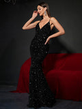 Elegant Spaghetti Strap Backless Sequin Dresses - Elonnashop