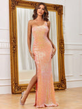 Stylish One Shoulder Sleeveless Sequin Slit Dress - Elonnashop