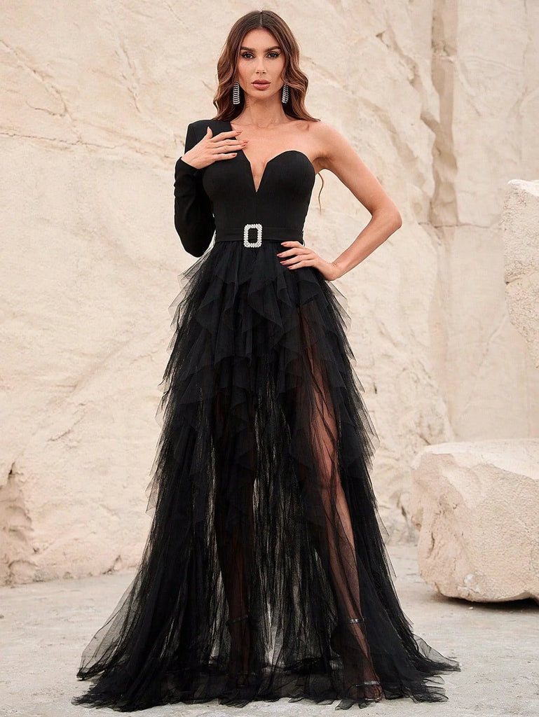 Sophisticated Elegance Asymmetrical Tulle Dress Elonnashop Sophisticated Elegance Asymmetrical Tulle Dress Elonnashop