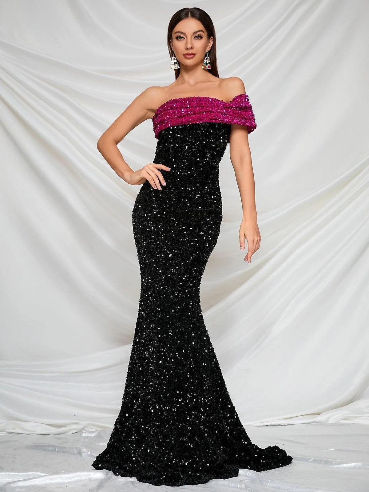 Elegant One Shoulder Sequin Mermaid Dresses - Elonnashop